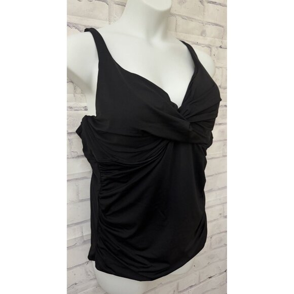 Anne Cole Black Tankini Top Swimsuit Size 22W‎ Draped Modest Underwire Cup - Picture 2 of 6